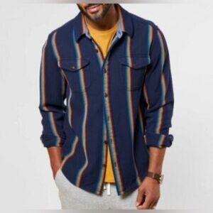 Outerknown Navy Striped Casual Button Down Shirt